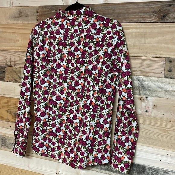 Lands' End size 12 Pink Floral Print No Iron Supima Button Down Shirt - Picture 7 of 7